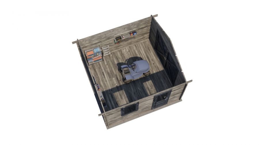 Lugarde Select Blokhut Maurik met garagedeur 400x400cm - Keteldruk Grijs