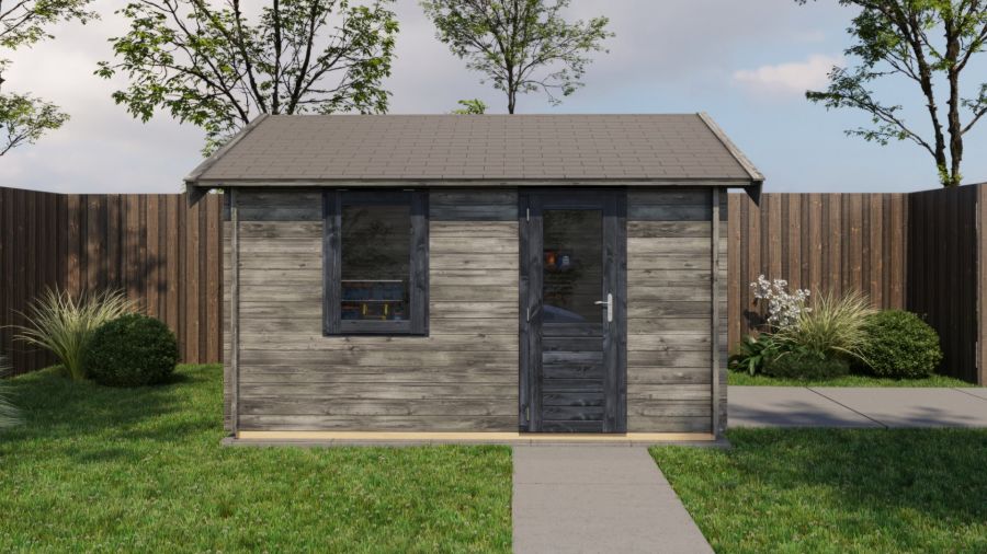 Lugarde Select Blokhut Maurik met garagedeur 400x400cm - Keteldruk Grijs