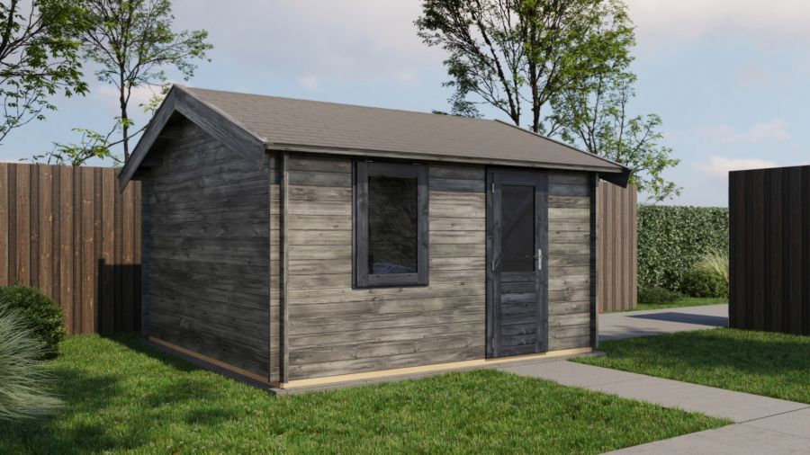 Lugarde Select Blokhut Maurik met garagedeur 400x400cm - Keteldruk Grijs