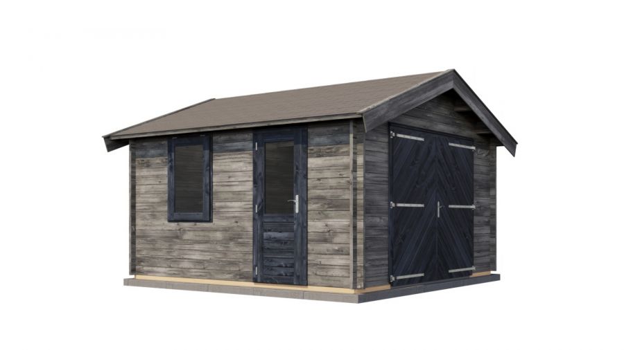 Lugarde Select Blokhut Maurik met garagedeur 400x400cm - Keteldruk Grijs