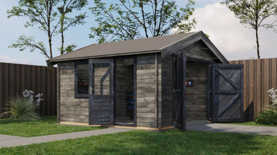 Lugarde Select Blokhut Maurik met garagedeur 400x400cm - Keteldruk Grijs