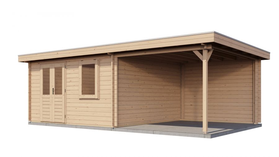 Lugarde Select Blokhut met overkapping Wehl 400x400cm + 300cm - Onbehandeld