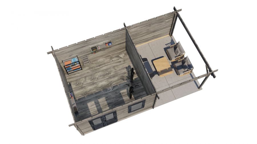 Lugarde Select Blokhut met overkapping Wehl 400x400cm + 300cm - Keteldruk Grijs