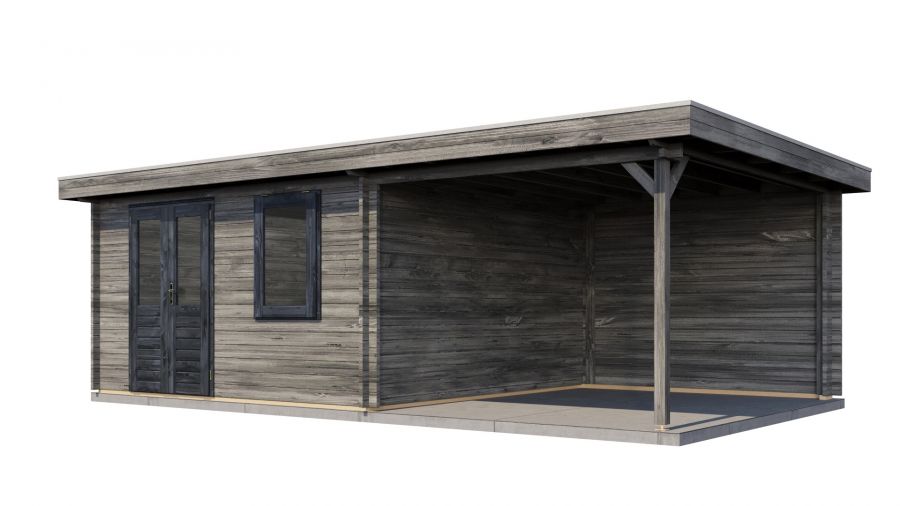Lugarde Select Blokhut met overkapping Wehl 400x400cm + 300cm - Keteldruk Grijs