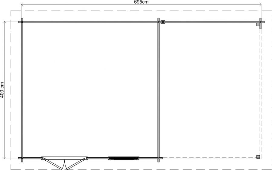 Lugarde Select Blokhut met overkapping Wehl 400x400cm + 300cm - Keteldruk Grijs