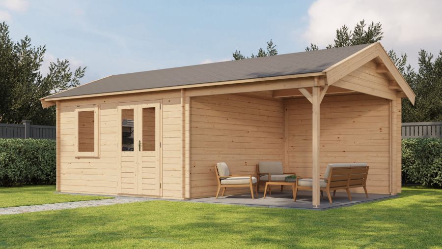 Lugarde Select Blokhut met overkapping Oosterbeek 400x400cm + 300cm - Onbehandeld