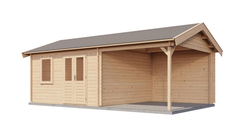 Lugarde Select Blokhut met overkapping Oosterbeek 400x400cm + 300cm - Onbehandeld