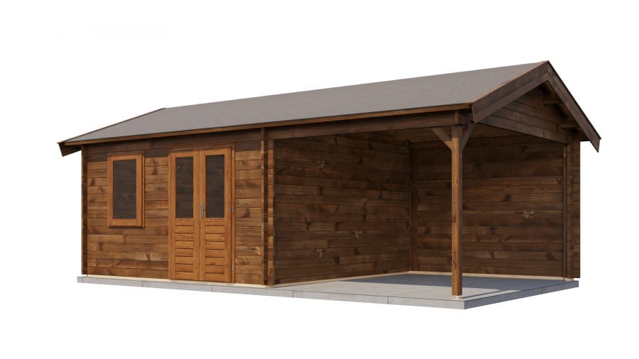 Lugarde Select Blokhut met overkapping Oosterbeek 400x400cm + 300cm - Keteldruk Bruin