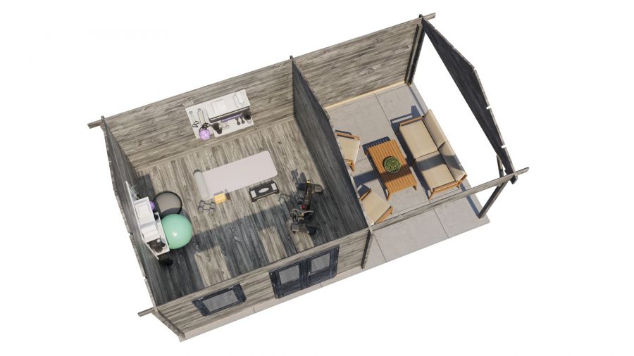 Lugarde Select Blokhut met overkapping Oosterbeek 400x400cm + 300cm - Keteldruk Grijs