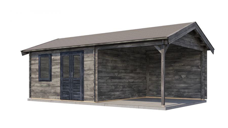Lugarde Select Blokhut met overkapping Oosterbeek 400x400cm + 300cm - Keteldruk Grijs