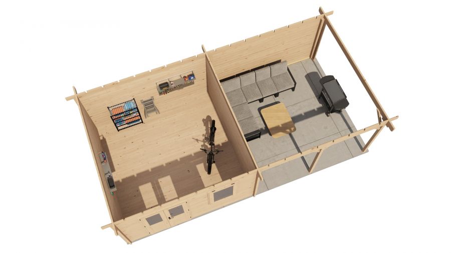 Lugarde Select Blokhut met overkapping Didam 400x400cm + 400cm - Onbehandeld