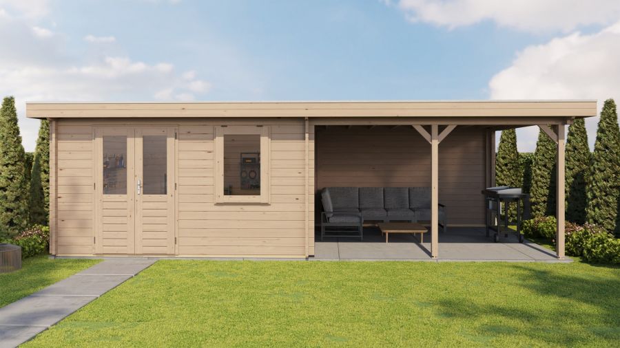 Lugarde Select Blokhut met overkapping Didam 400x400cm + 400cm - Onbehandeld