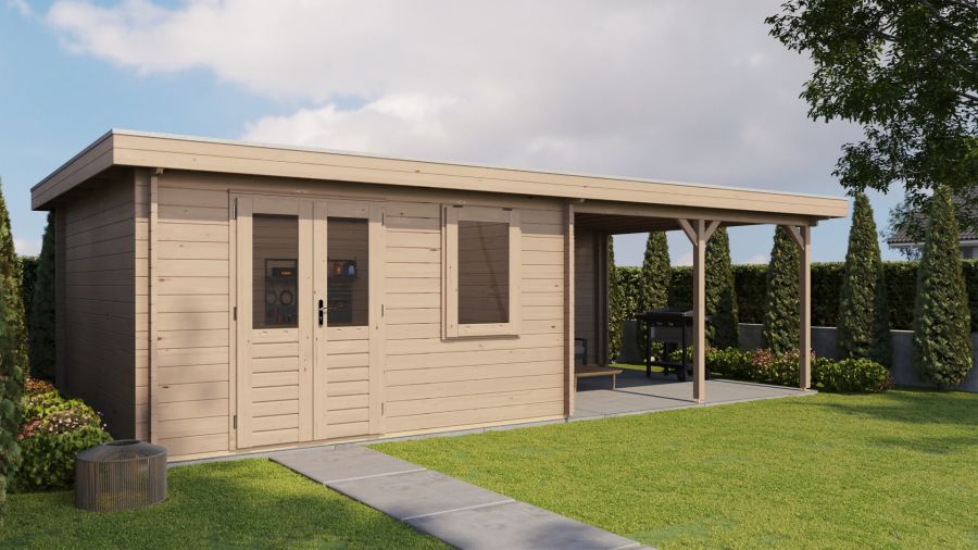 Lugarde Select Blokhut met overkapping Didam 400x400cm + 400cm - Onbehandeld