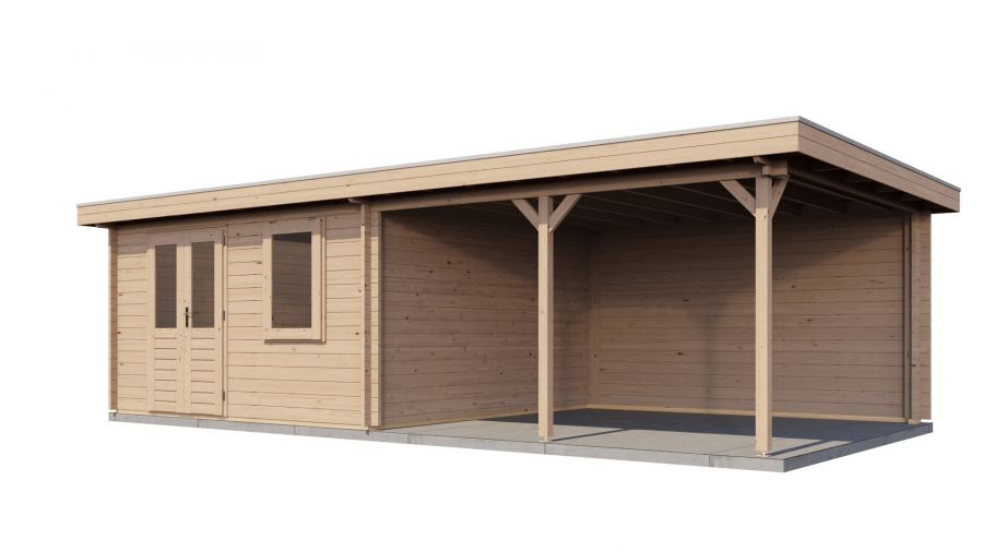 Lugarde Select Blokhut met overkapping Didam 400x400cm + 400cm - Onbehandeld