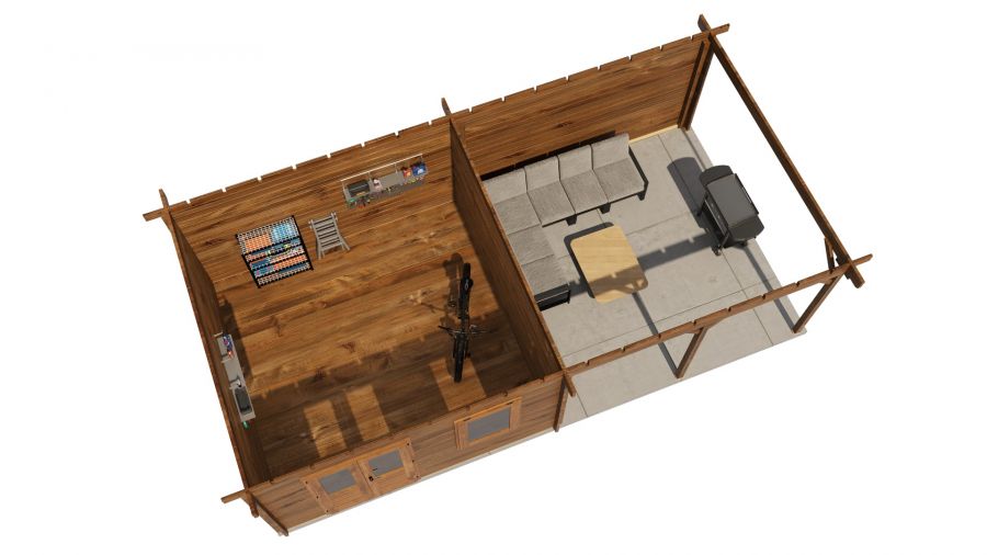 Lugarde Select Blokhut met overkapping Didam 400x400cm + 400cm - Keteldruk Bruin