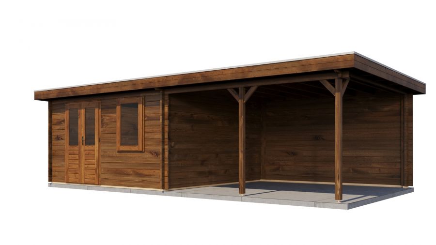 Lugarde Select Blokhut met overkapping Didam 400x400cm + 400cm - Keteldruk Bruin