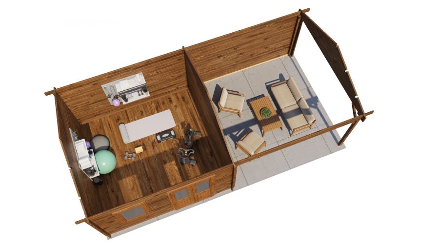 Lugarde Select Blokhut met overkapping Rozendaal 400x400cm + 400cm - Keteldruk Bruin