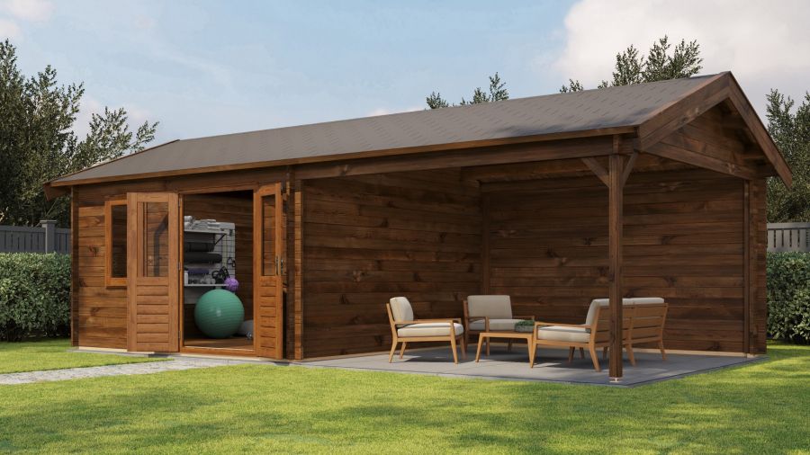 Lugarde Select Blokhut met overkapping Rozendaal 400x400cm + 400cm - Keteldruk Bruin