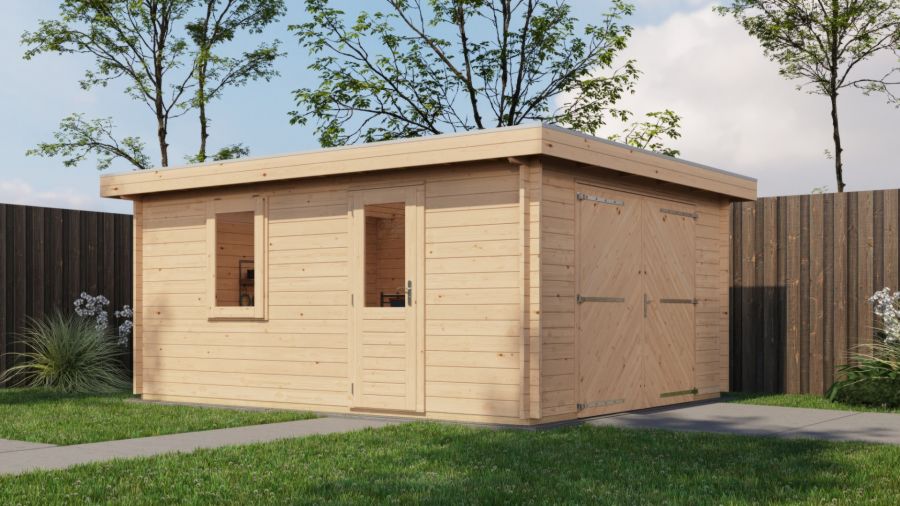 Lugarde Select Blokhut Lochem met garagedeur 400x500cm - Onbehandeld