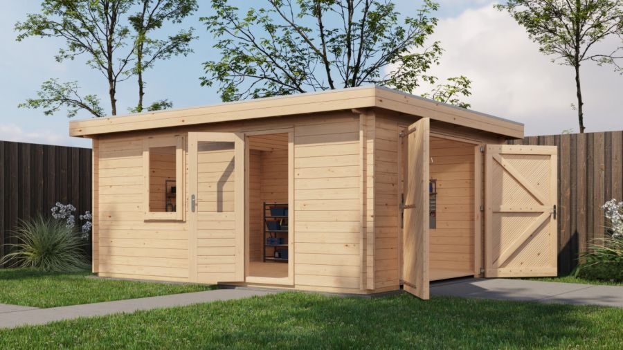 Lugarde Select Blokhut Lochem met garagedeur 400x500cm - Onbehandeld