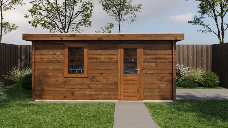 Lugarde Select Blokhut Lochem met garagedeur 400x500cm - Keteldruk Bruin