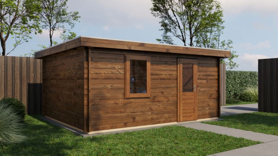 Lugarde Select Blokhut Lochem met garagedeur 400x500cm - Keteldruk Bruin