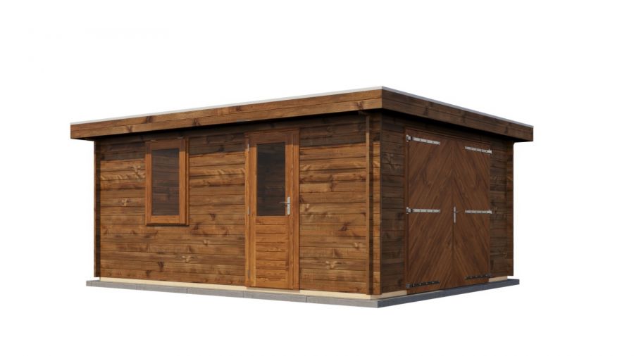 Lugarde Select Blokhut Lochem met garagedeur 400x500cm - Keteldruk Bruin