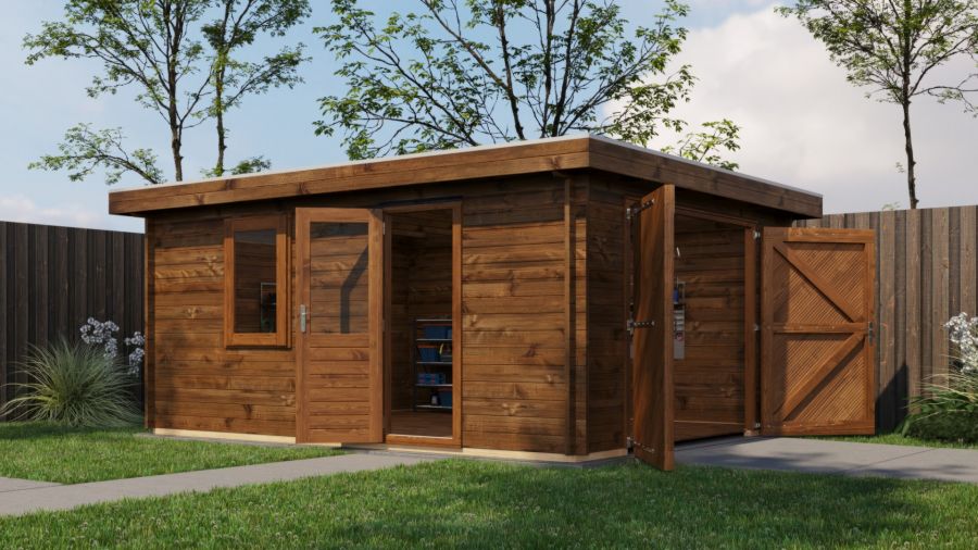 Lugarde Select Blokhut Lochem met garagedeur 400x500cm - Keteldruk Bruin