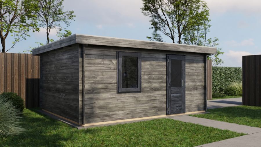 Lugarde Select Blokhut Lochem met garagedeur 400x500cm - Keteldruk Grijs