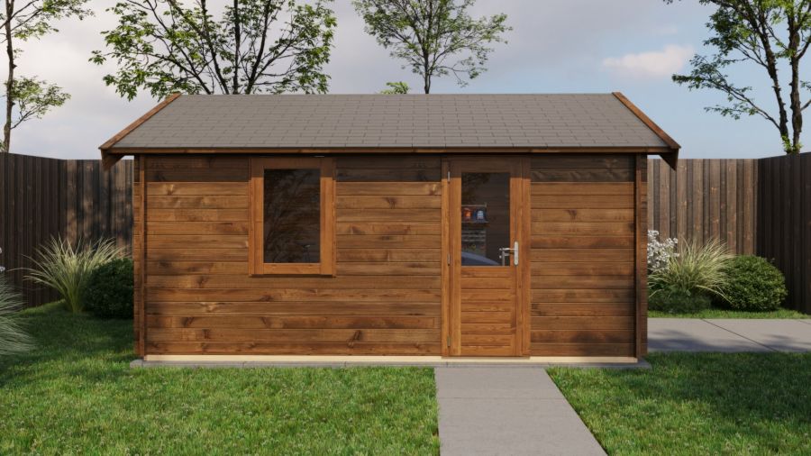 Lugarde Select Blokhut Kesteren met garagedeur 400x500cm - Keteldruk Bruin