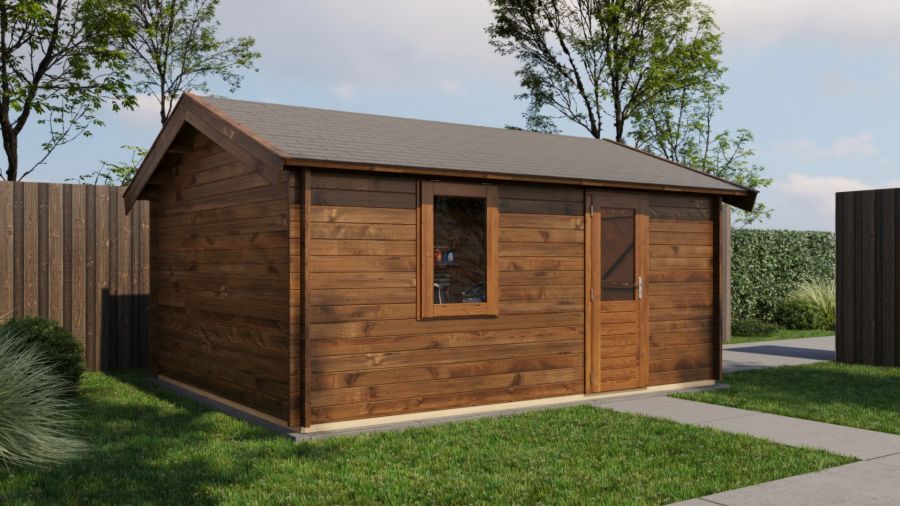 Lugarde Select Blokhut Kesteren met garagedeur 400x500cm - Keteldruk Bruin