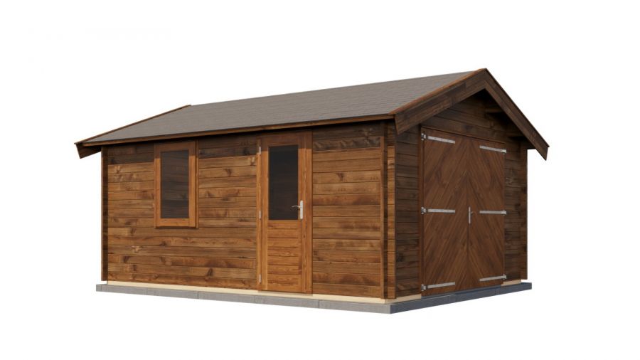 Lugarde Select Blokhut Kesteren met garagedeur 400x500cm - Keteldruk Bruin