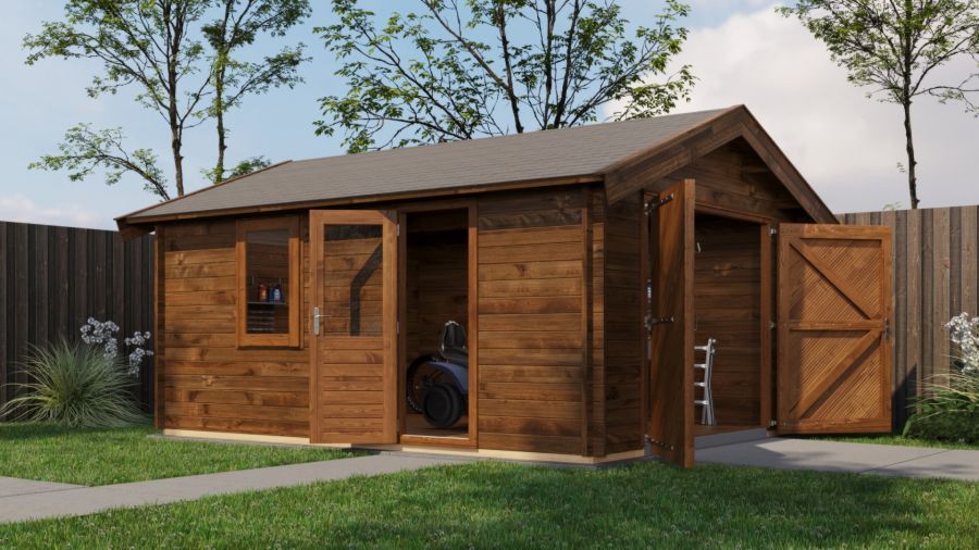Lugarde Select Blokhut Kesteren met garagedeur 400x500cm - Keteldruk Bruin