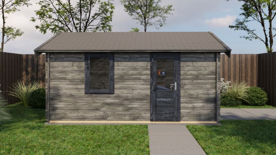 Lugarde Select Blokhut Kesteren met garagedeur 400x500cm - Keteldruk Grijs