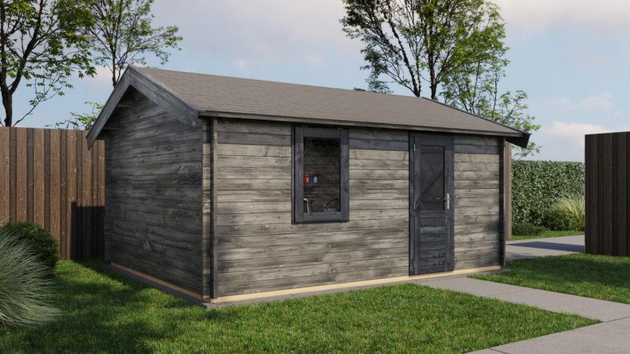 Lugarde Select Blokhut Kesteren met garagedeur 400x500cm - Keteldruk Grijs