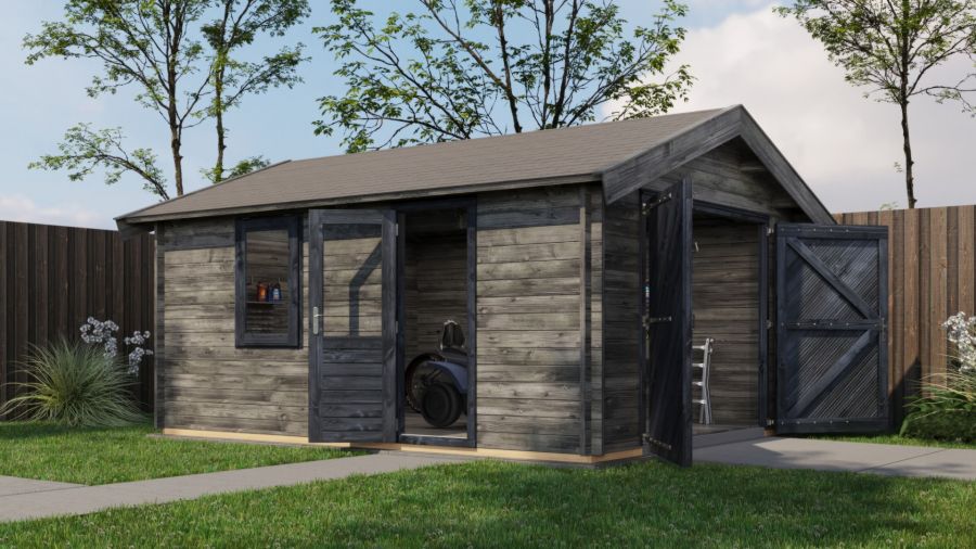 Lugarde Select Blokhut Kesteren met garagedeur 400x500cm - Keteldruk Grijs