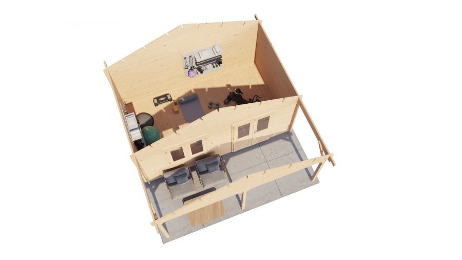 Lugarde Select Blokhut met overkapping Heerde 500x300cm + 200cm - Onbehandeld