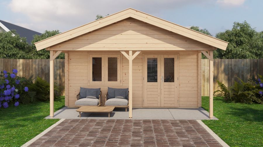 Lugarde Select Blokhut met overkapping Heerde 500x300cm + 200cm - Onbehandeld