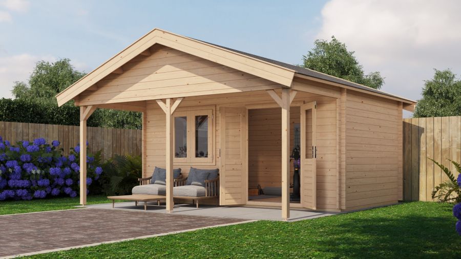 Lugarde Select Blokhut met overkapping Heerde 500x300cm + 200cm - Onbehandeld