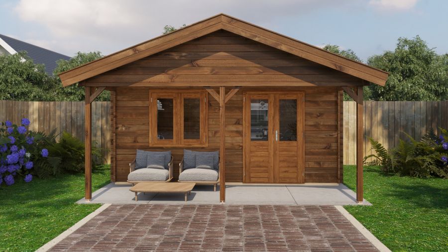 Lugarde Select Blokhut met overkapping Heerde 500x300cm + 200cm - Keteldruk Bruin