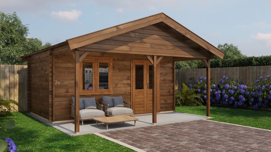 Lugarde Select Blokhut met overkapping Heerde 500x300cm + 200cm - Keteldruk Bruin