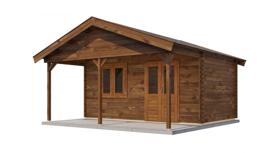 Lugarde Select Blokhut met overkapping Heerde 500x300cm + 200cm - Keteldruk Bruin