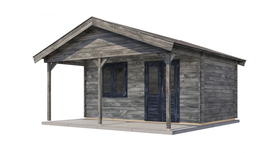 Lugarde Select Blokhut met overkapping Heerde 500x300cm + 200cm - Keteldruk Grijs