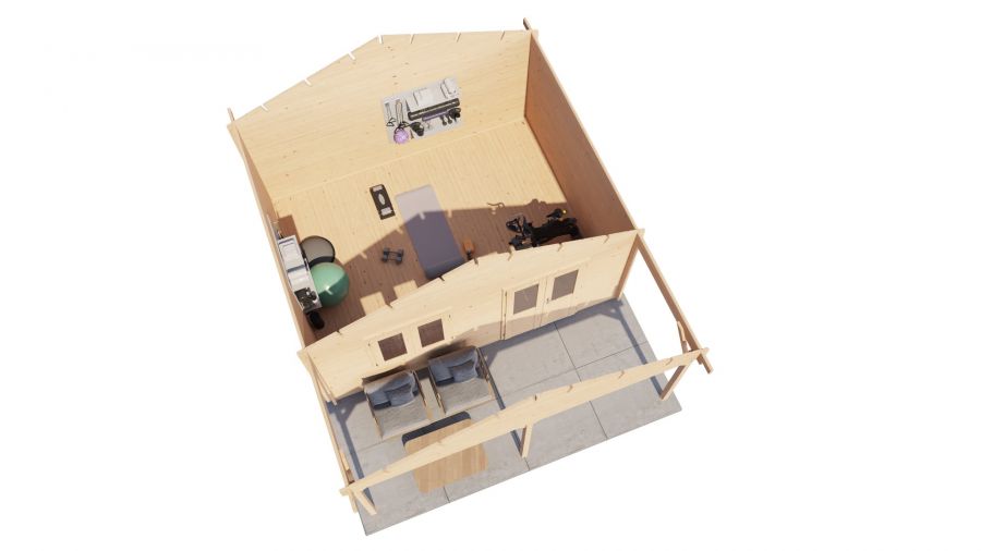 Lugarde Select Blokhut met overkapping Bennekom 500x400cm + 200cm - Onbehandeld