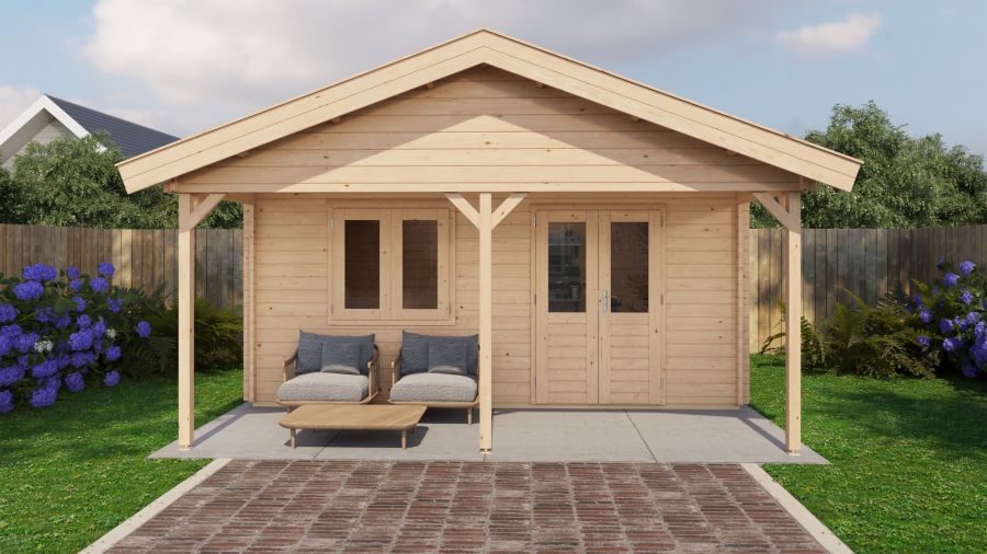 Lugarde Select Blokhut met overkapping Bennekom 500x400cm + 200cm - Onbehandeld