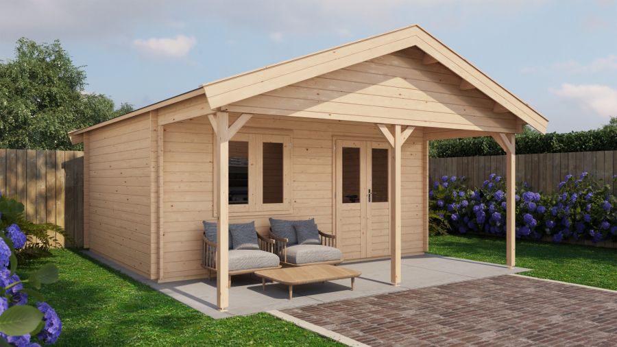 Lugarde Select Blokhut met overkapping Bennekom 500x400cm + 200cm - Onbehandeld