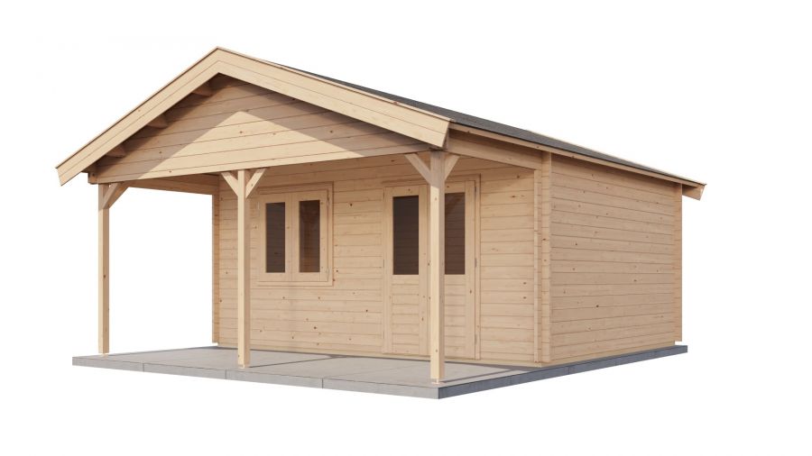 Lugarde Select Blokhut met overkapping Bennekom 500x400cm + 200cm - Onbehandeld