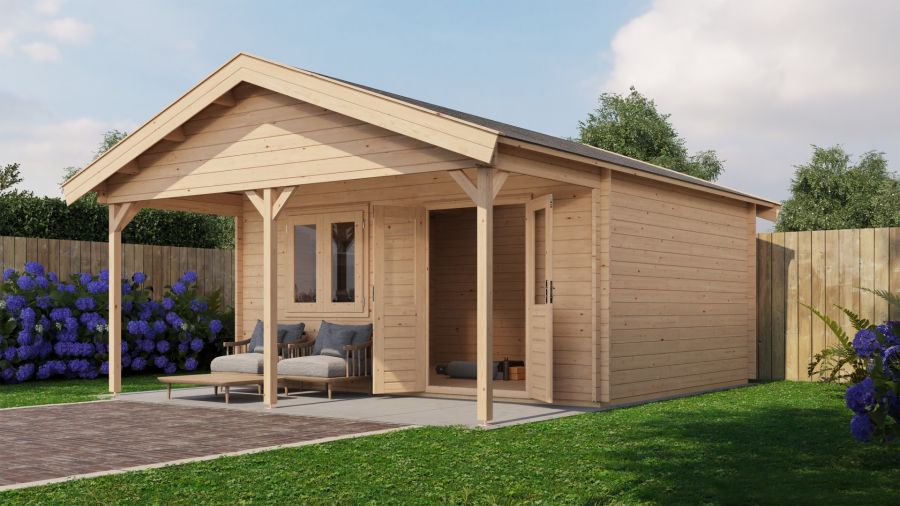Lugarde Select Blokhut met overkapping Bennekom 500x400cm + 200cm - Onbehandeld