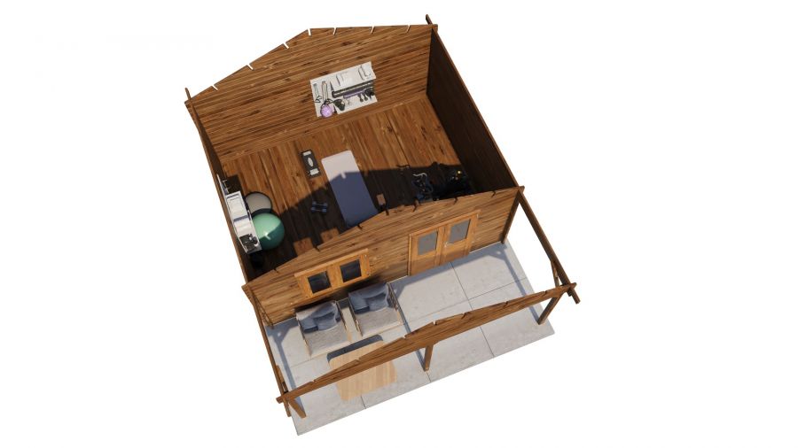 Lugarde Select Blokhut met overkapping Bennekom 500x400cm + 200cm - Keteldruk Bruin