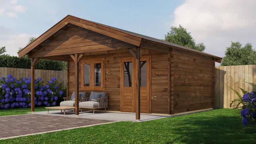 Lugarde Select Blokhut met overkapping Bennekom 500x400cm + 200cm - Keteldruk Bruin